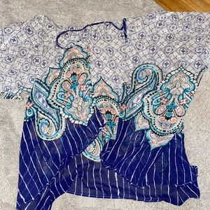 Sheer sexy kimono cover up blue pattern t shirt